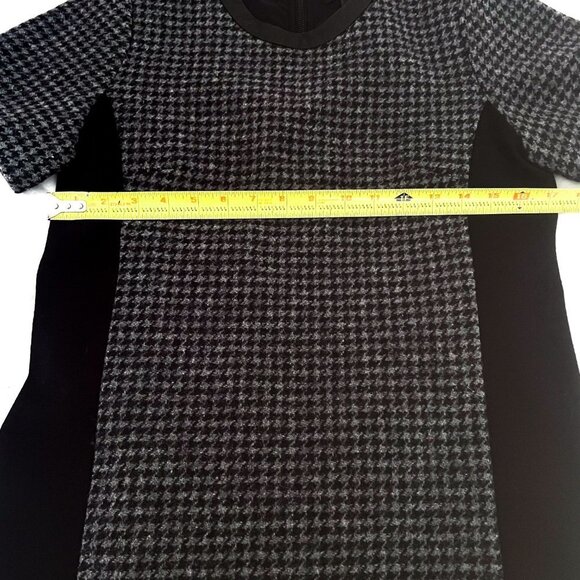 J. Crew Gray Black Tweed Wool Mixed Hounds Tooth Leather Collar Shift Dress Sz 6 - Picture 10 of 13